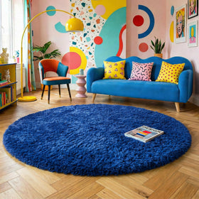 Amdrebio navy blue round rug nursery cozy corner offers soft floor comfort