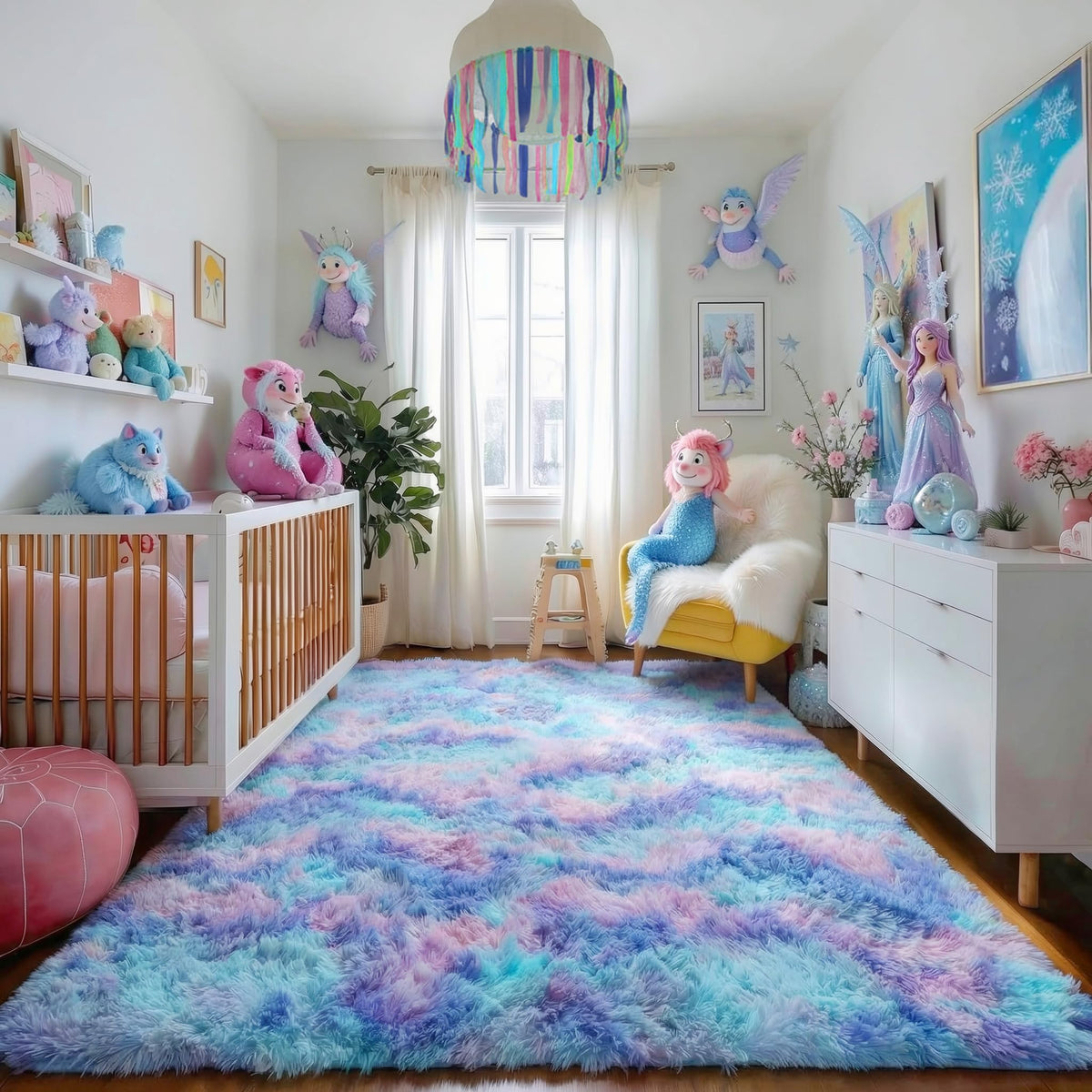 Amdrebio Nursery dorm soft rug provides cushioned comfort and floor protection.
