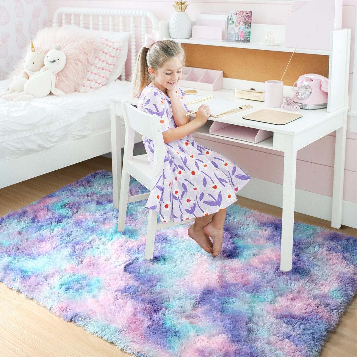 Amdrebio Plush Kawaii Rug 4x6 creates a soft area for kids.