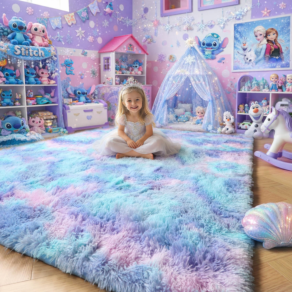 Amdrebio purple rainbow rug for bedroom adds cozy warmth and style.