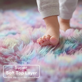 Amdrebio Rainbow Pastel Kids Rug vibrant colors brighten classrooms and nurseries.