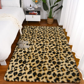 Amearea cheetah-print rug design adds bold focal point.