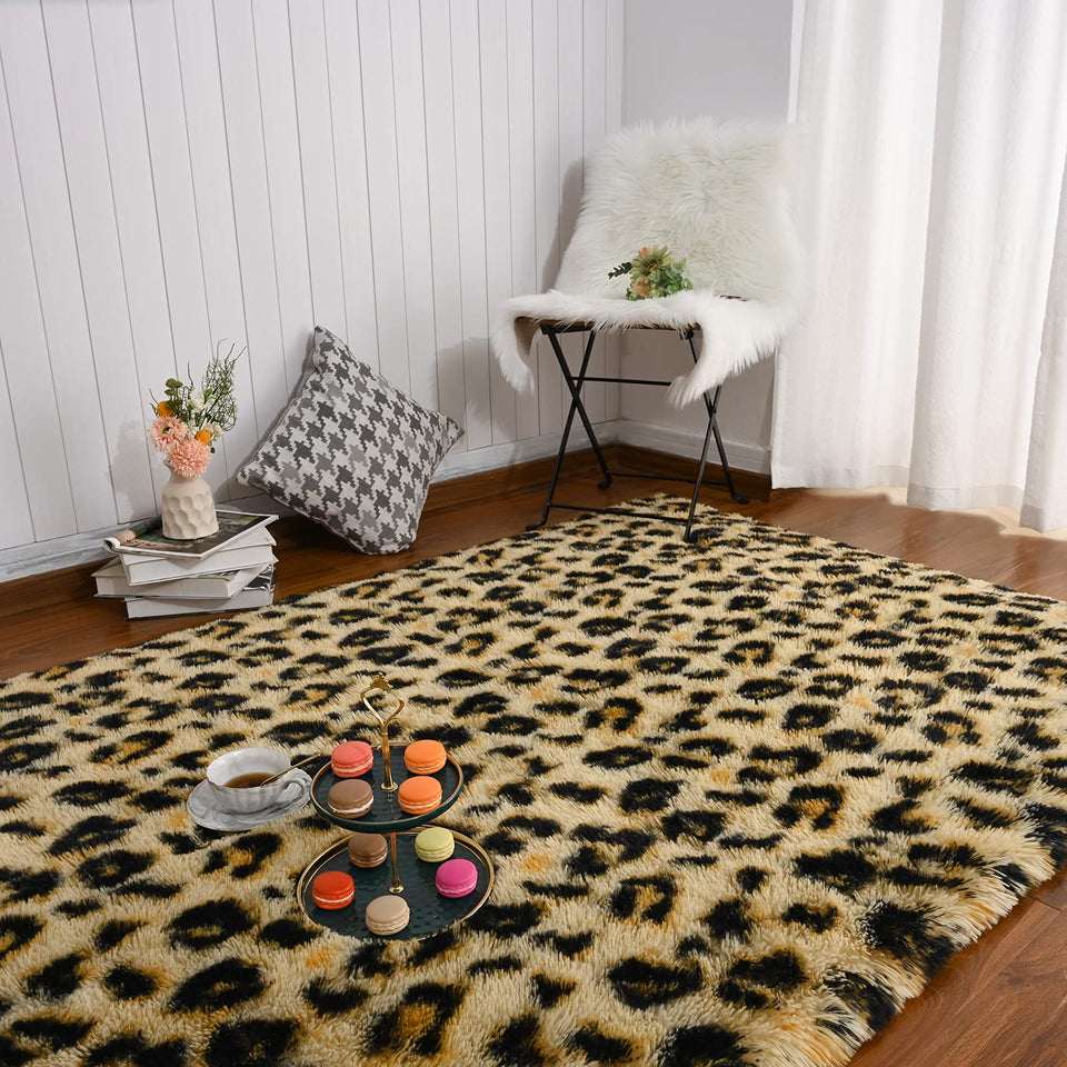 Amearea Fluffy Leopard Rug with soft-underfoot texture for cozy living spaces.