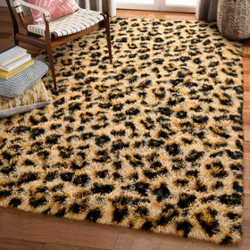 Amearea khaki leopard rug complements neutral palettes.