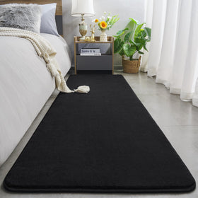 Amearea black fluffy rug texture close-up highlighting memory foam comfort underfoot