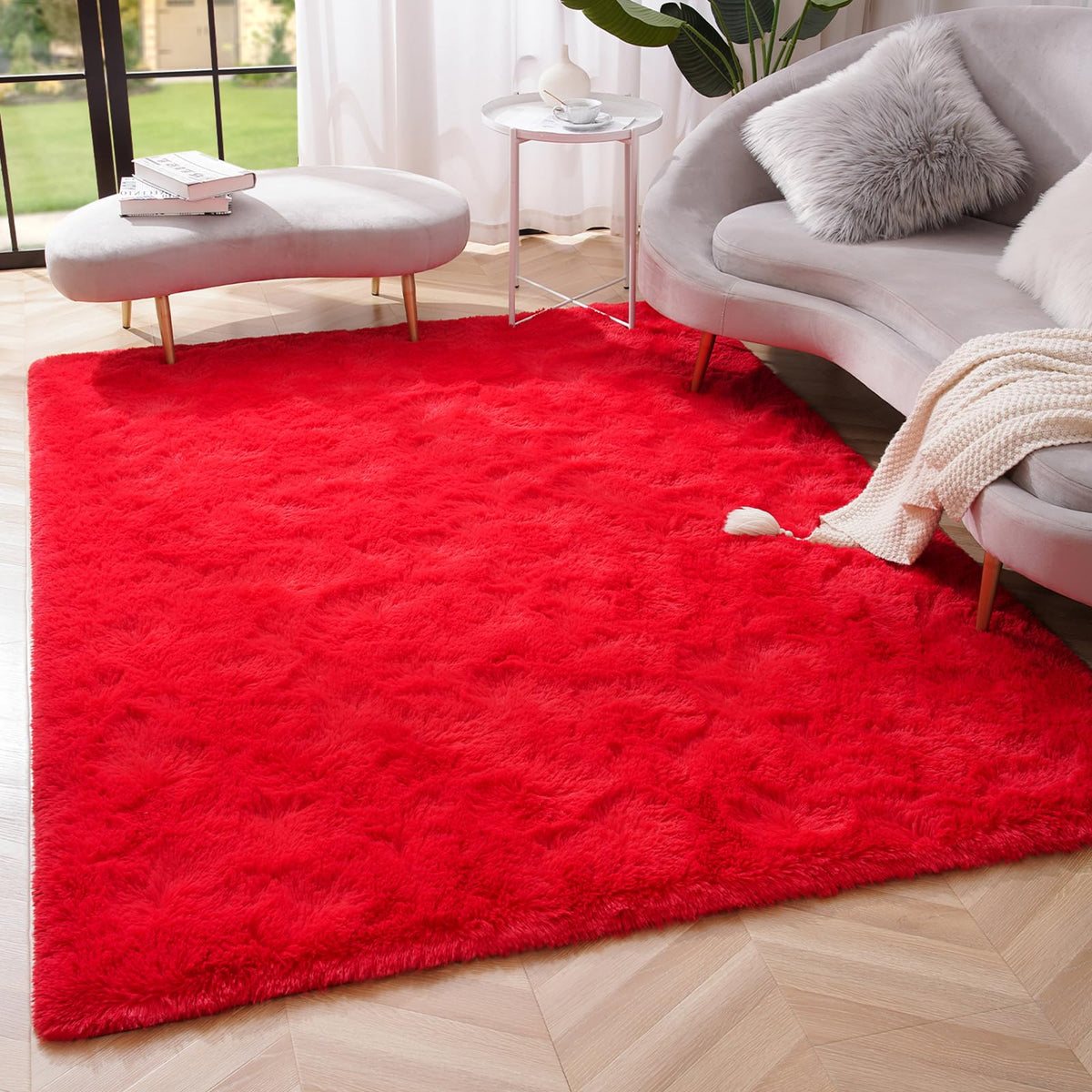Amearea premium soft fluffy area rug in red, 3x5, cozy bedroom decor