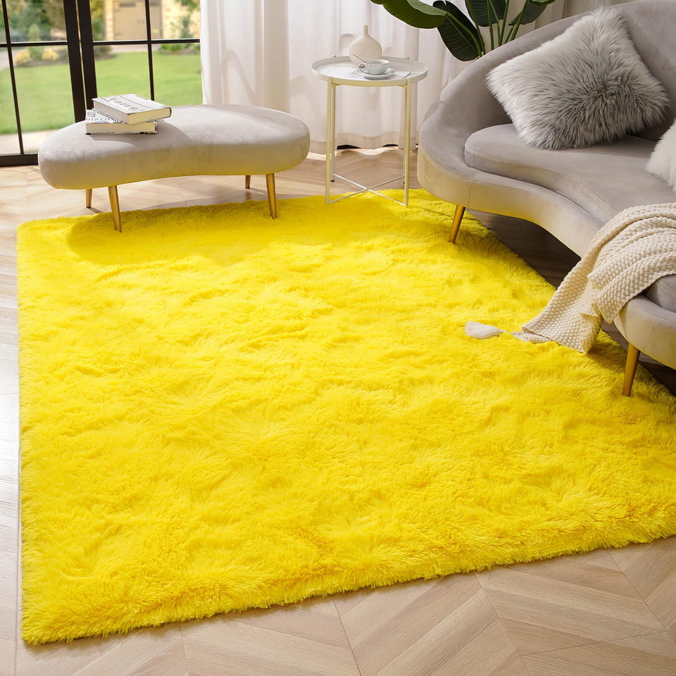 Amearea soft fluffy rug overview with plush yellow pile for cozy spaces