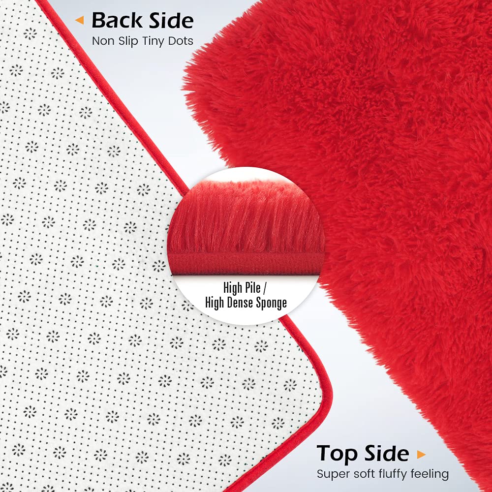 Amearea red fluffy rug placed in a living room for warmth and style