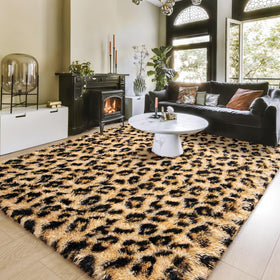 Amearea leopard rug close-up shows plush pile and detail.