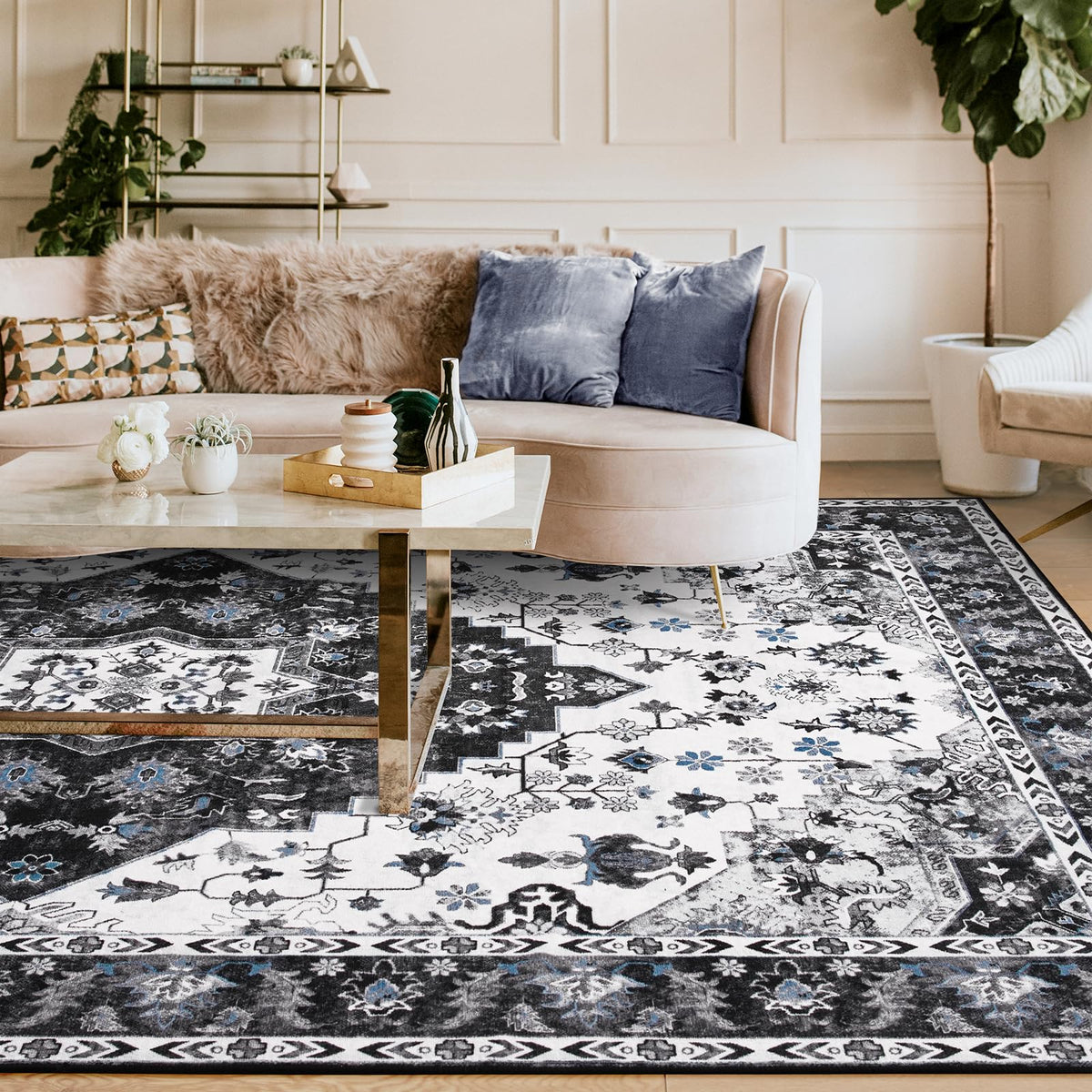 Amearea vintage floral rug 4x6 in a living room setup complements traditional and modern decor.