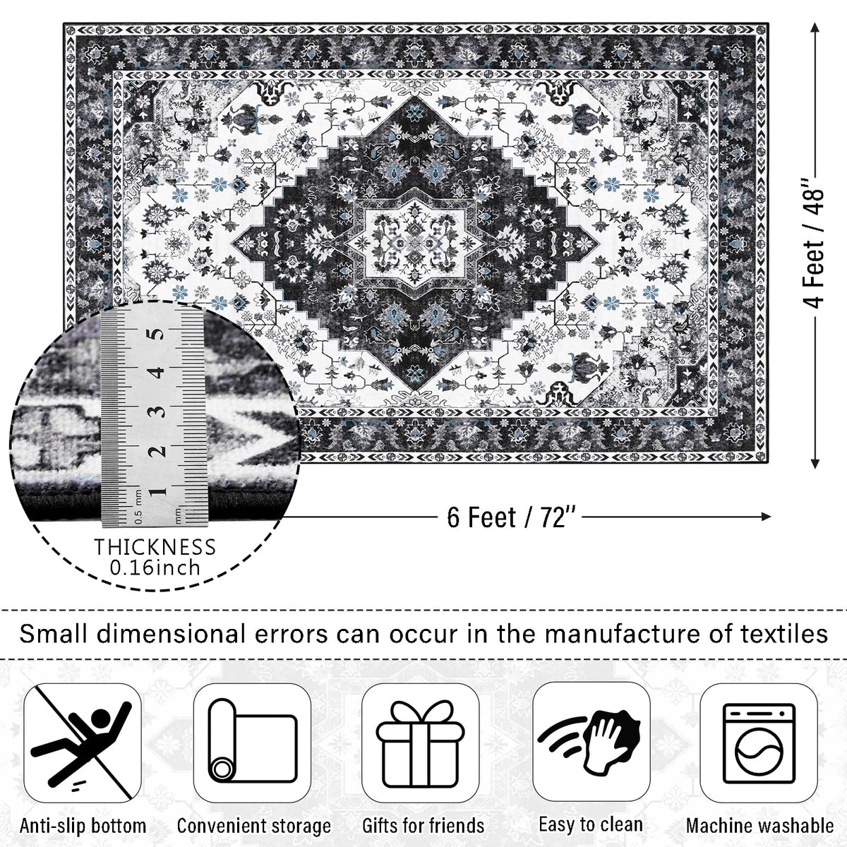 Amearea vintage floral rug 4x6 machine-wash care keeps cleaning simple.