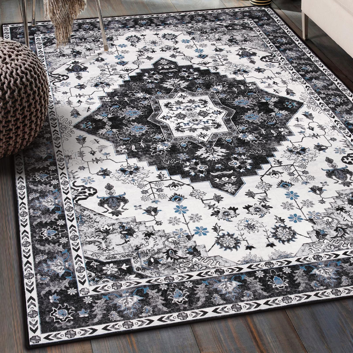 Amearea vintage floral rug 4x6 top view shows soft texture for cozy living spaces.