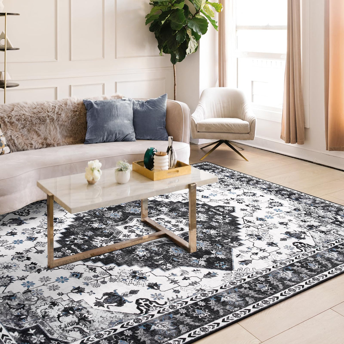 Amearea vintage floral rug 4x6 under-side grip with TPR for stable placement.