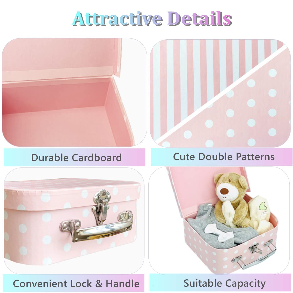 Amedoo paperboard suitcases used for doll clothes storage and quick outfit access.
