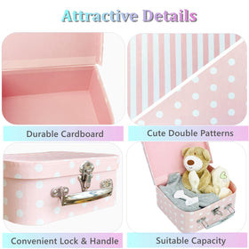 Amedoo paperboard suitcases used for doll clothes storage and quick outfit access.