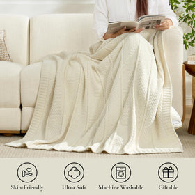 Amélie Home premium chenille throw care guide showing machine wash for easy maintenance