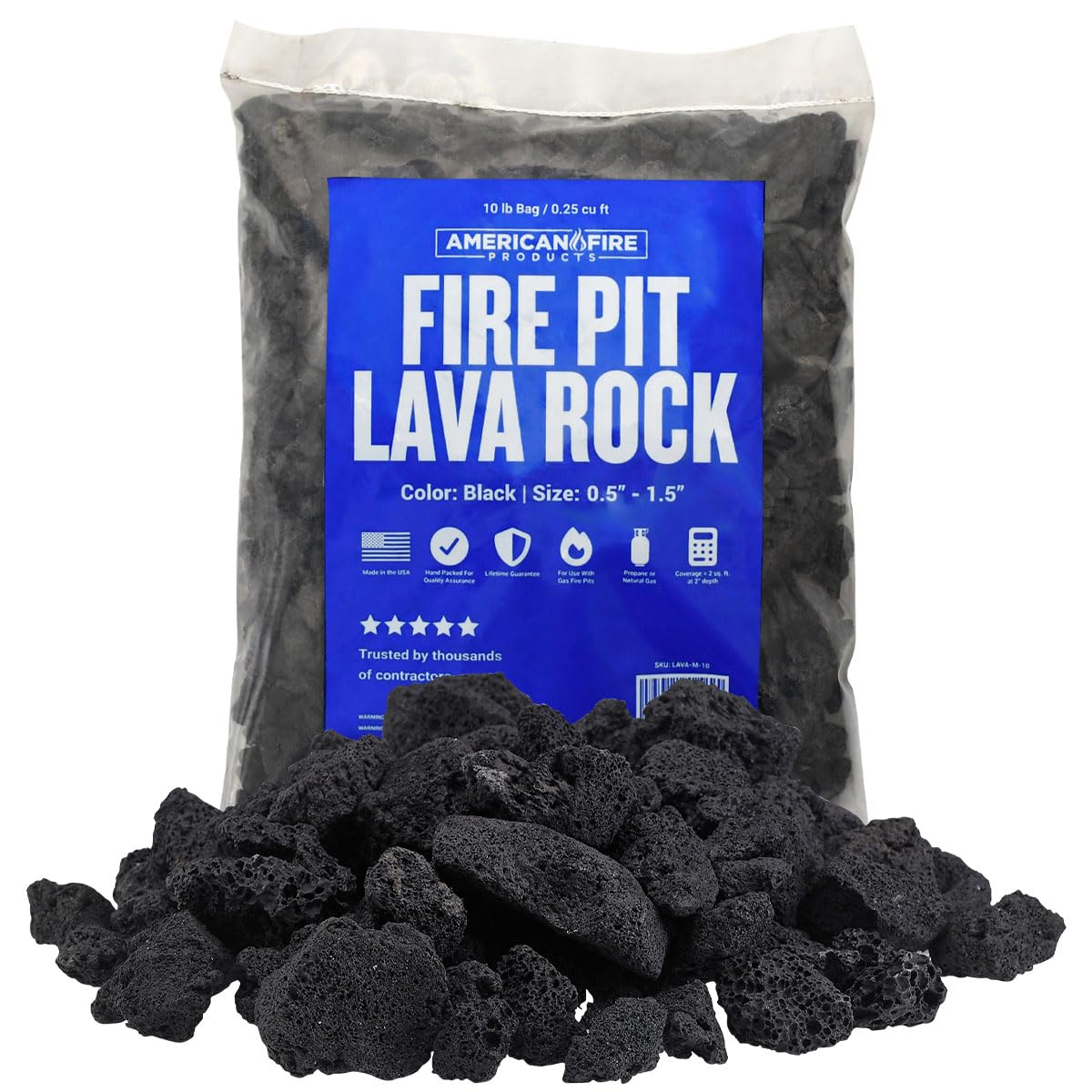 American Fireglass lava rock 10 lb bag ready for durable fire pit use