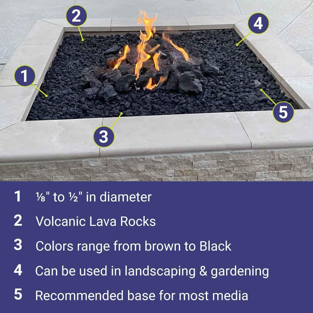 American Fireglass lava rock layered with fire glass for dramatic contrast