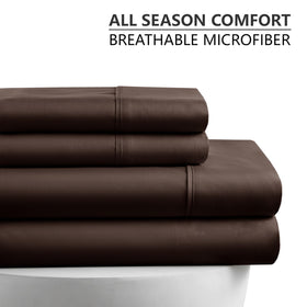 American Home Collection queen sheet set brown flat-sheet close-up emphasizes smooth, breathable feel.