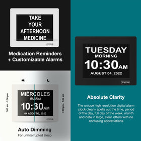 American Lifetime dementia clock auto-dimming adjusts brightness for comfortable viewing.