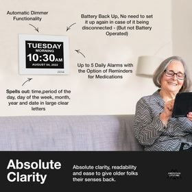 American Lifetime dementia clock backup power keeps time during outages.