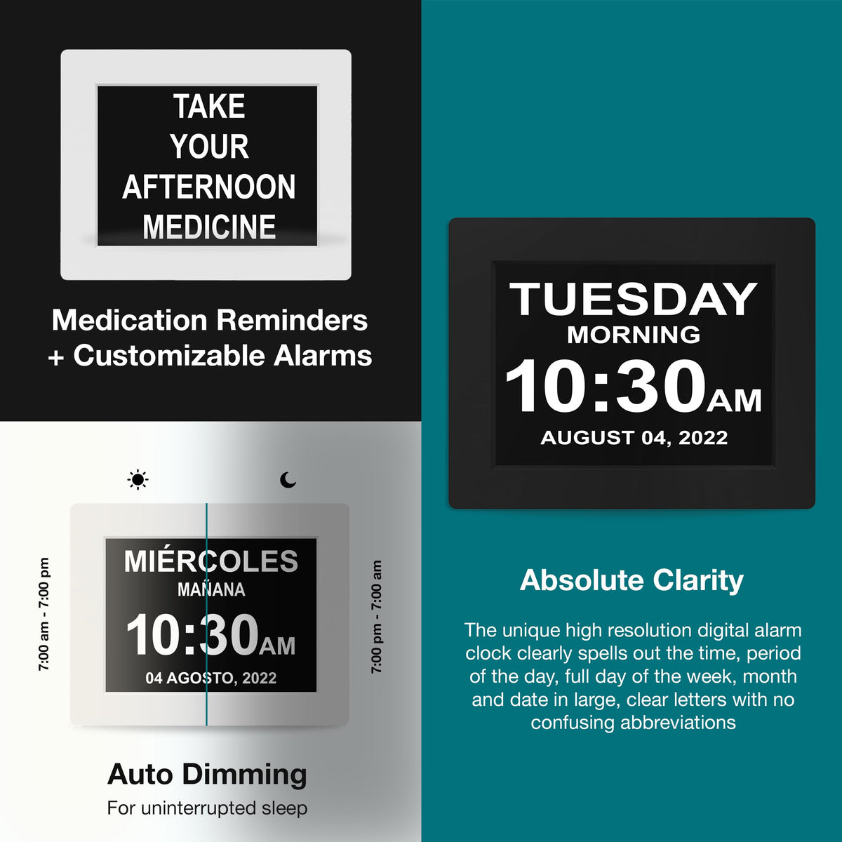 American Lifetime dementia clock backup power keeps time during outages.