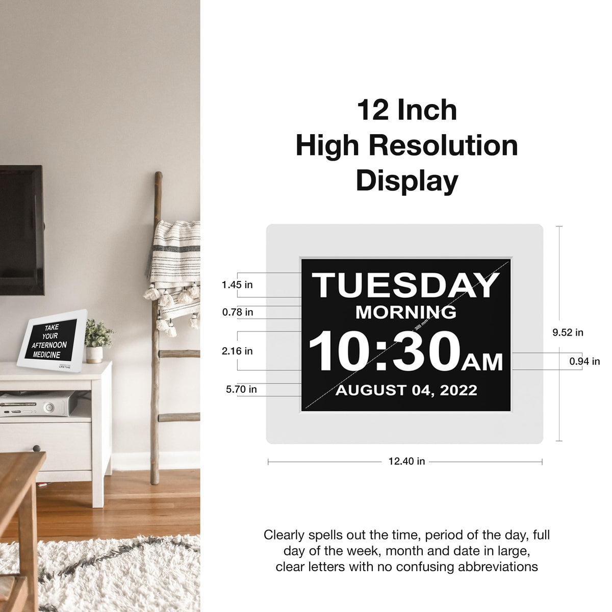 American Lifetime dementia clock with power backup preserves time and settings.