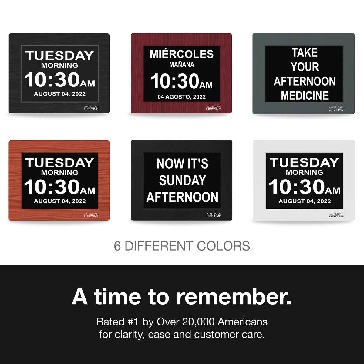 Gift-ready packaging of the American Lifetime dementia clock without sensitive terms
