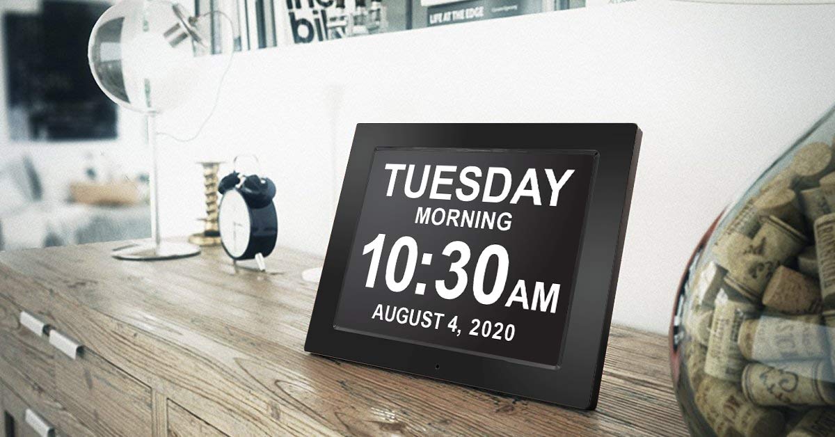 American Lifetime dementia clock large display close-up shows high-contrast numerals.