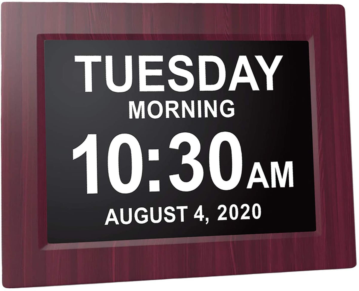 American Lifetime mahogany clock with battery backup stays accurate during outages