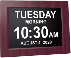 American Lifetime mahogany clock with battery backup stays accurate during outages