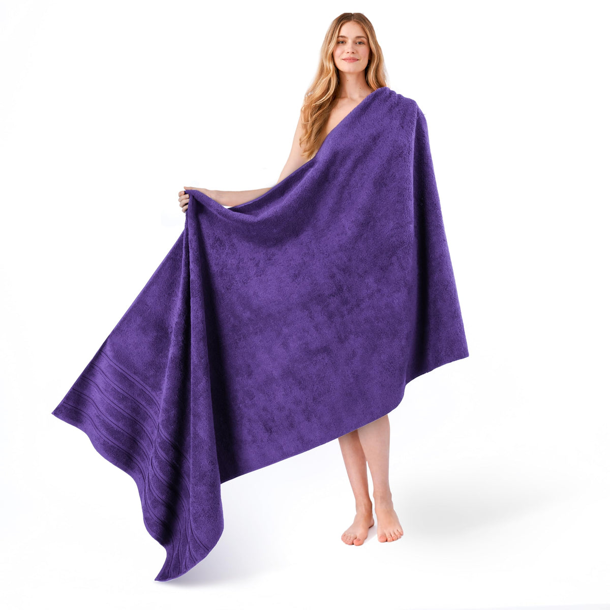 American Soft Linen purple jumbo bath towel, 35x70, plush Turkish cotton for post-shower luxury