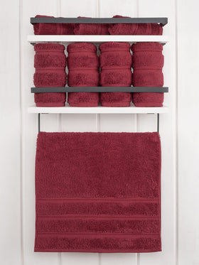 American Soft Linen Bordeaux red hand towels flat lay showing soft weave and Turkish cotton.