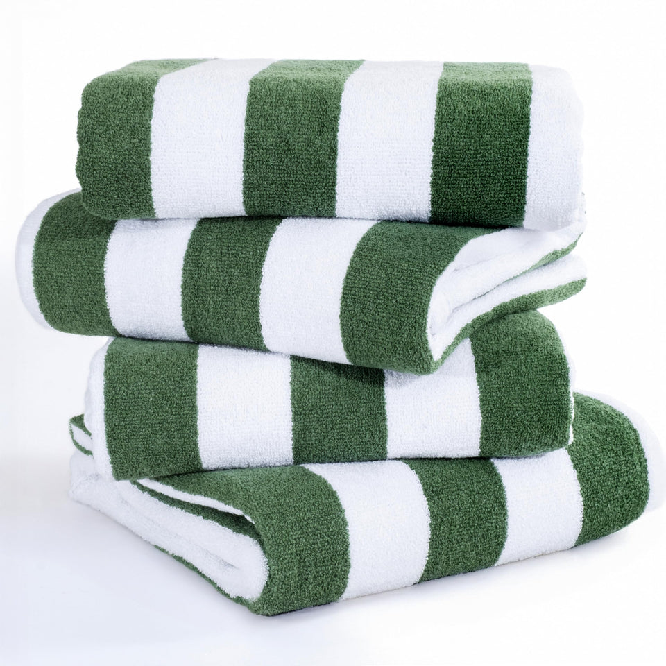 American Soft Linen cabana striped towels folded for soft lounging.