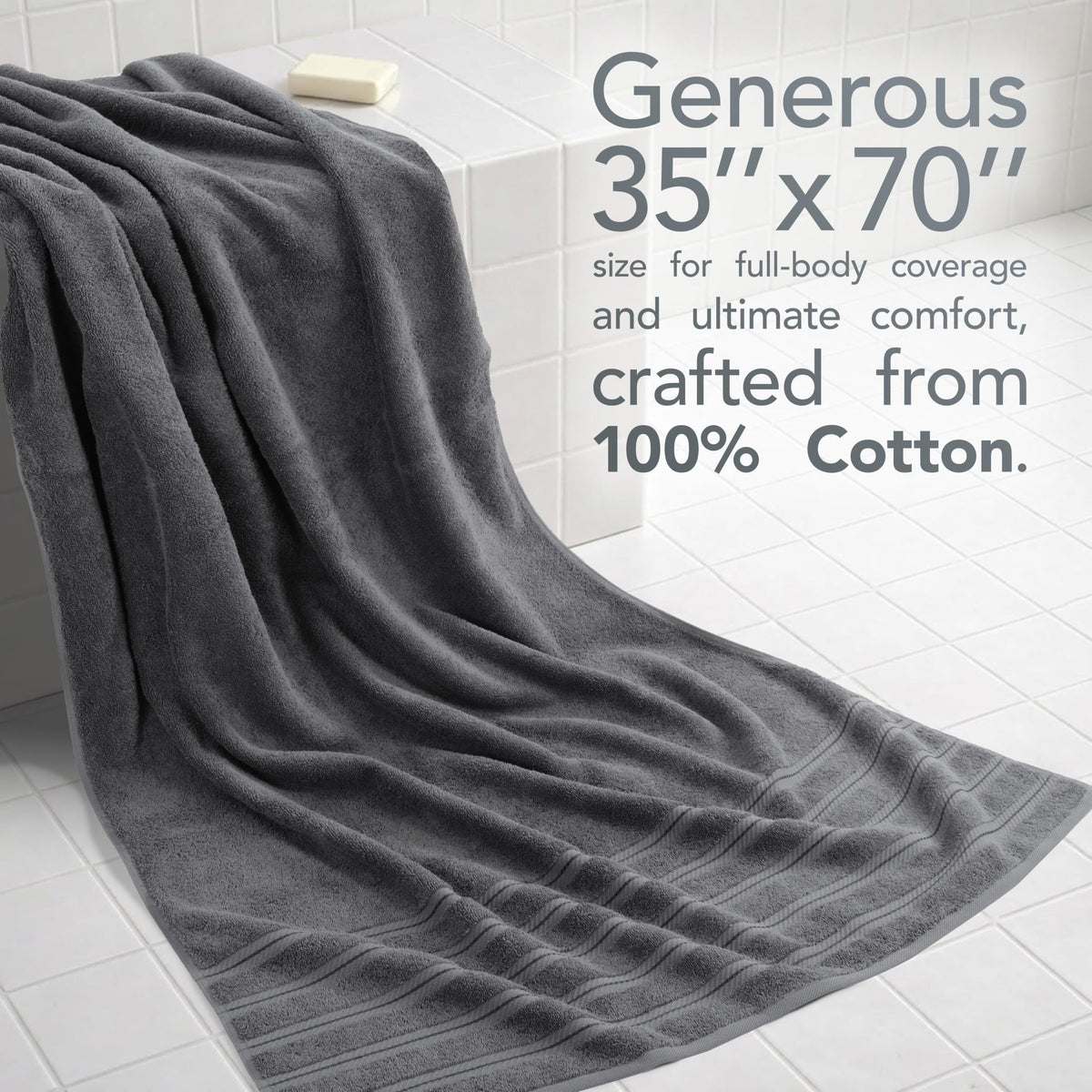 American Soft Linen dark gray towel draped on chair for bathroom luxury