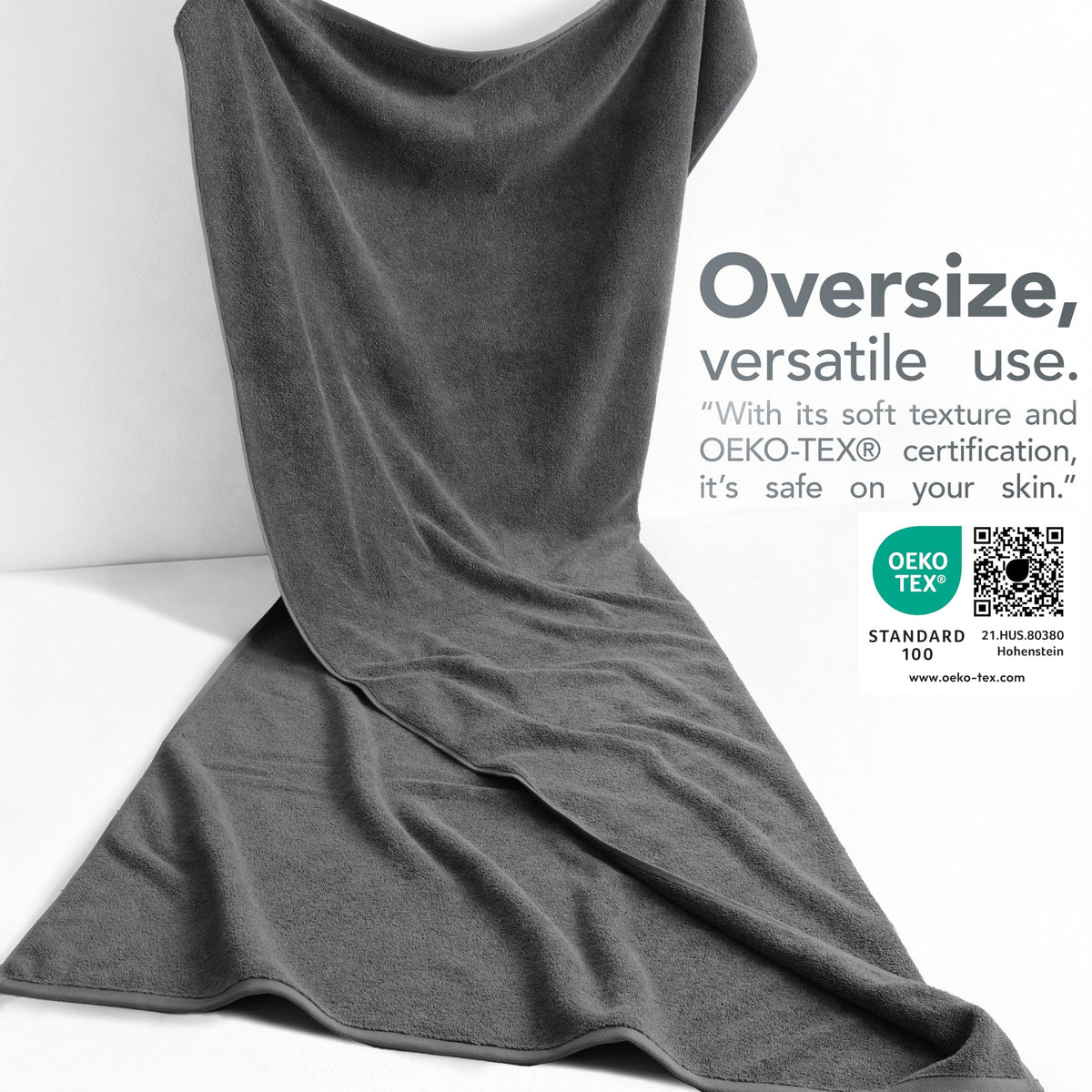 American Soft Linen dark gray bath sheet on bathroom floor demonstrates versatile home use.