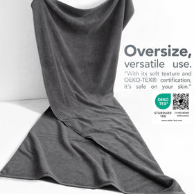 American Soft Linen dark gray bath sheet on bathroom floor demonstrates versatile home use.