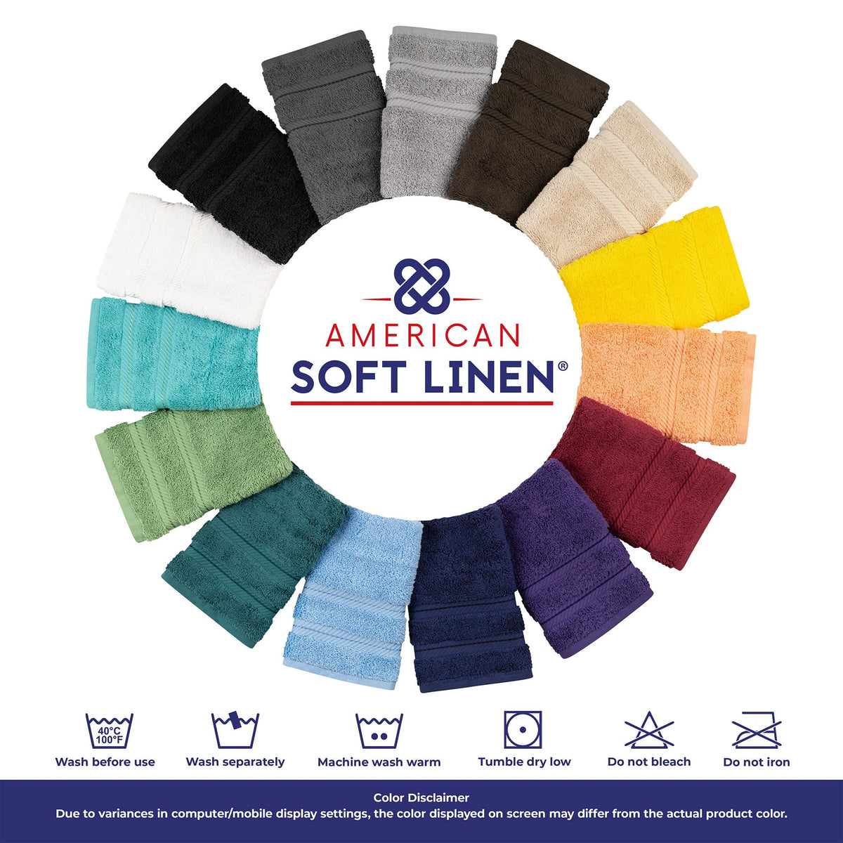 American Soft Linen color-fast blue towels with durable construction for long-term use.