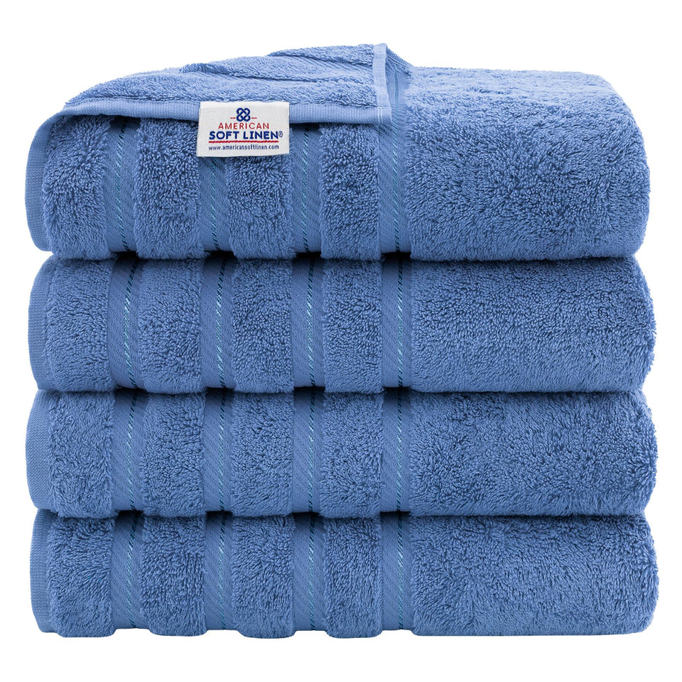 American Soft Linen electric blue bath towel set in vivid shade, perfect for an upscale bathroom update.