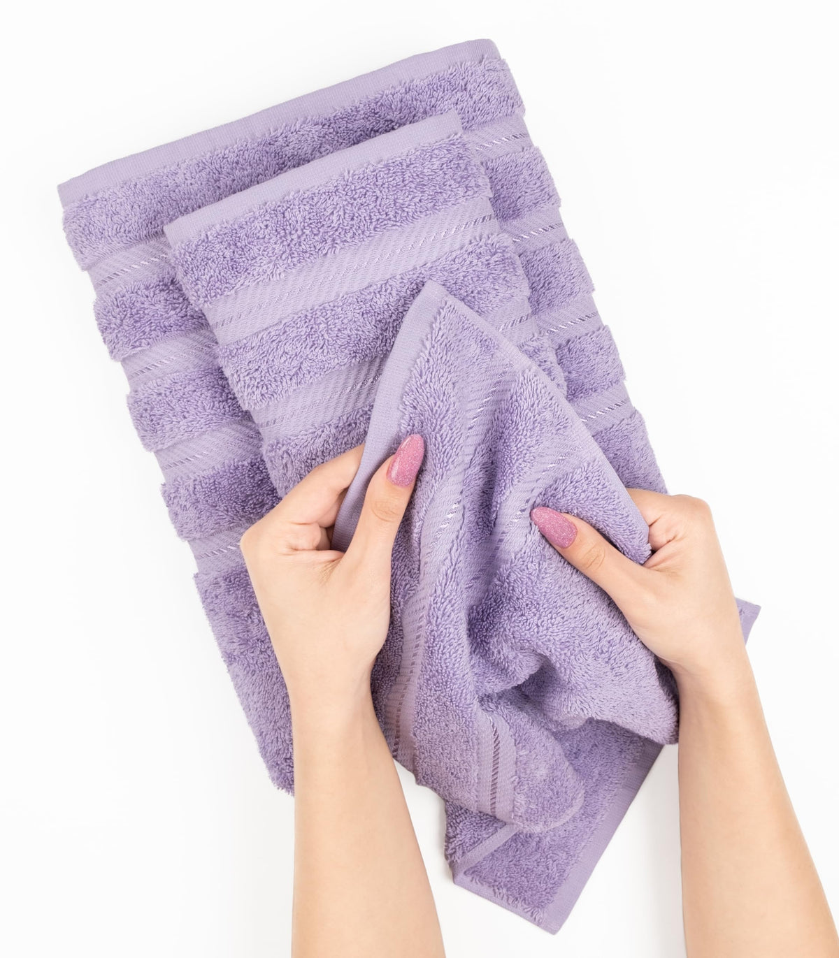 Lilac towels from American Soft Linen with color variation note