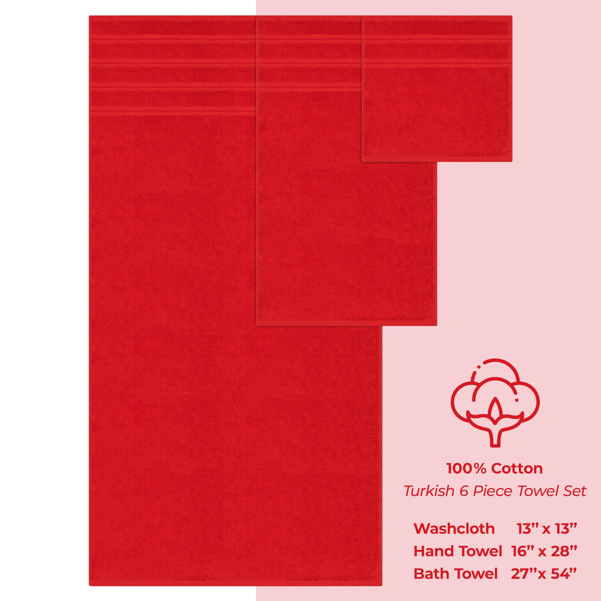 American Soft Linen Luxury 6-Piece Towel Set washcloths 13x13 inches, gentle cleansing