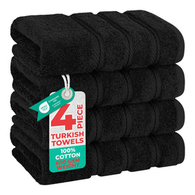 American Soft Linen luxury hand towels, 16x28 black, four-piece set for everyday bathroom use
