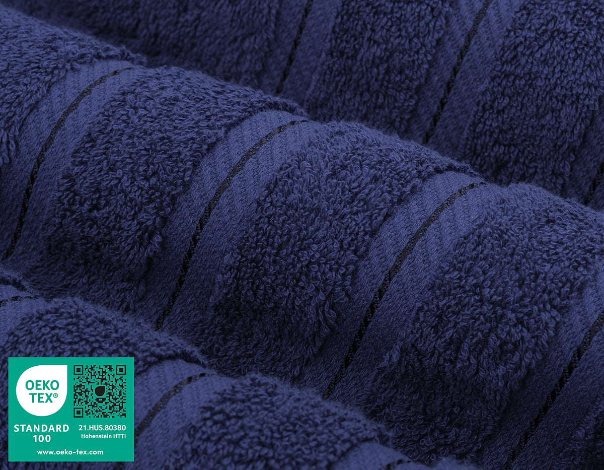American Soft Linen navy towels in bathroom setup, adding elegance and comfort.