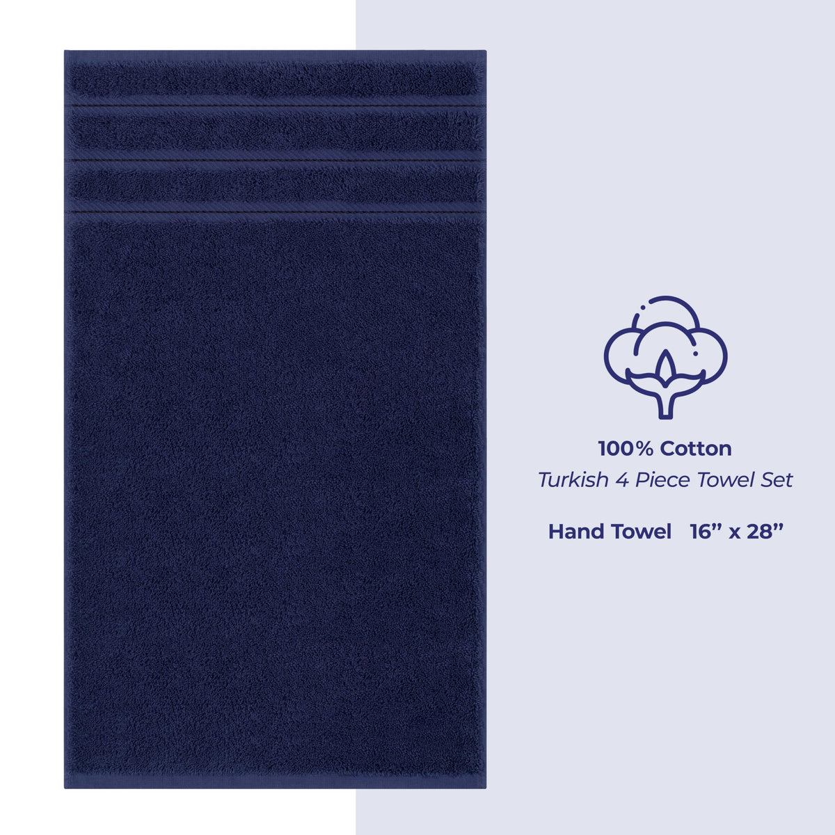 American Soft Linen navy towels stacked, ready for guest or everyday use.