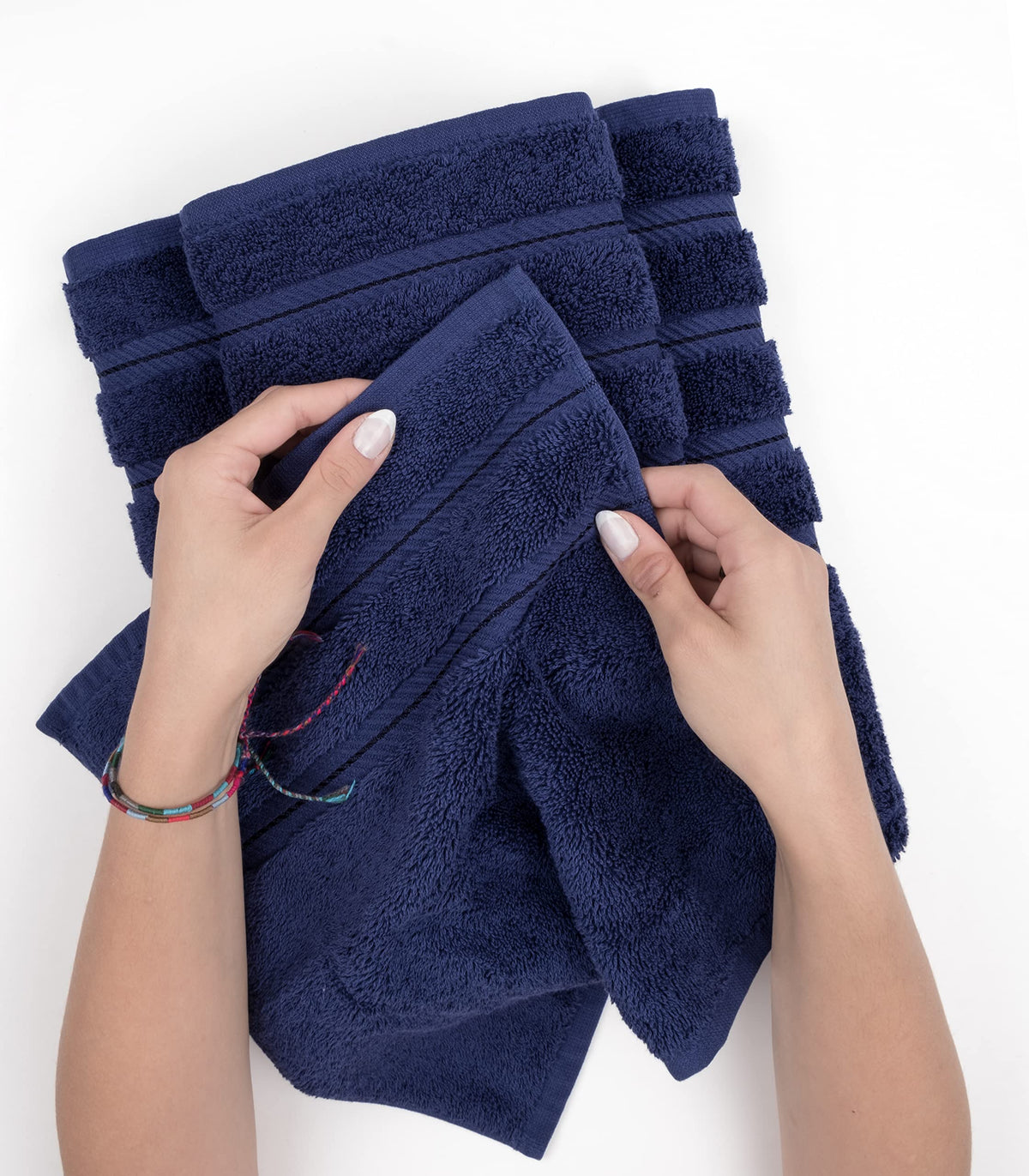 American Soft Linen towels on vanity, showcasing generous 16x28 size.