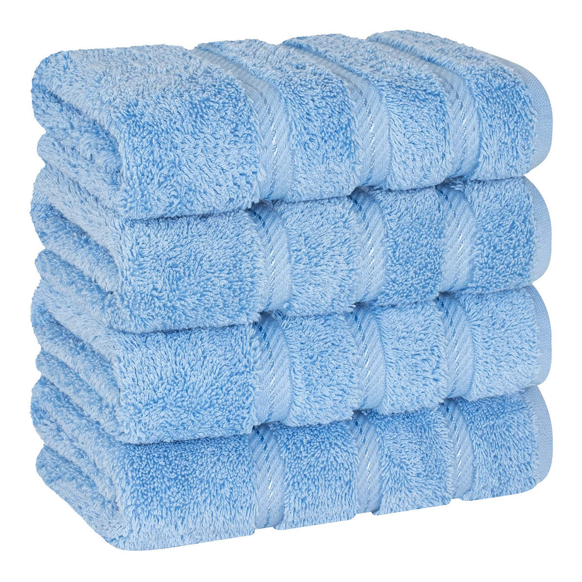 American Soft Linen luxury hand towels in sky blue, folded and ready for display.