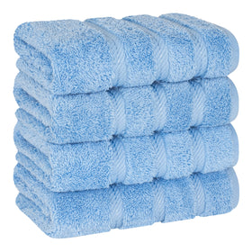 American Soft Linen luxury hand towels in sky blue, folded and ready for display.
