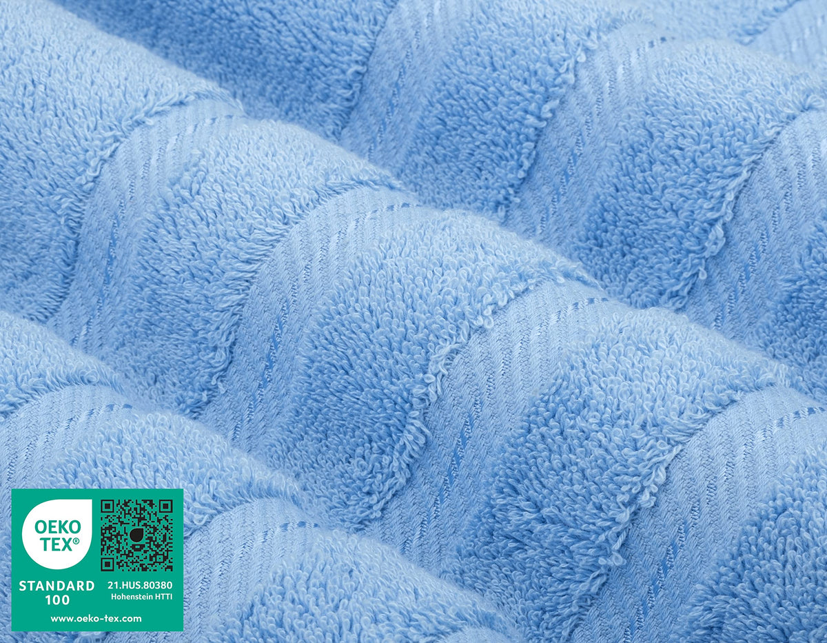 American Soft Linen OEKO-TEX certified towel with tag close-up.
