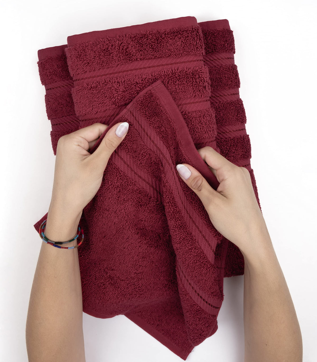 American Soft Linen OEKO-TEX certified label on towels indicating safe textiles.