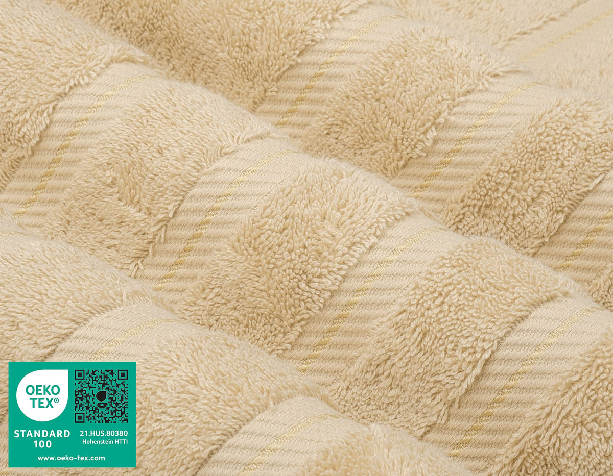 American Soft Linen OEKO-TEX certified towels 16x28 beige, safe for sensitive skin.